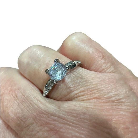 Silver and Rhinestone Diamond Solitaire Ring - Picture 2 of 8